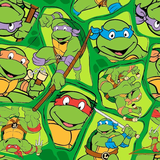 Nickelodeon® Green Heroes In A Half Shell Toss Quilting Cotton Fabric